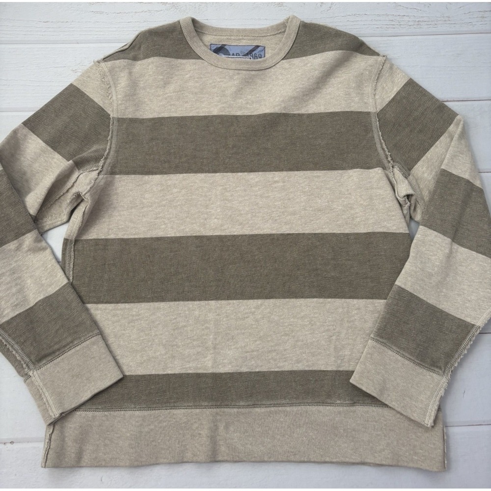 Vintage Gap Sweatshirt Mens Large Tan Pullover Crewneck Khaki Stripe Raw Edge